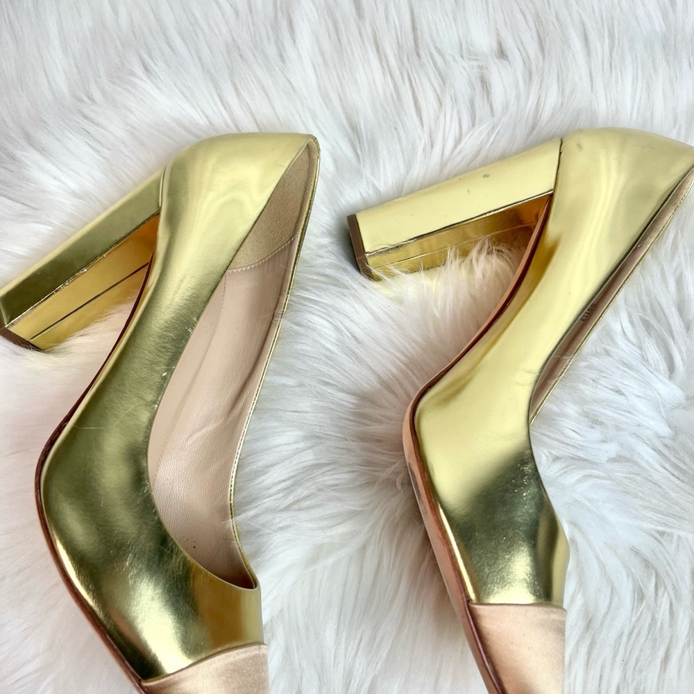 Vintage J.Crew Etta Cap-toe Gold and Tan Metallic Women's Pumps - Picture 4 of 15